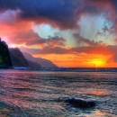 Sunset at Kee Beach in Kauai, Hawaii